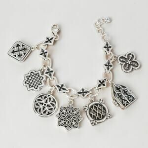 Brighton Gothica Rare Retired Cathedral Window Charm Bracelet Locket Silver